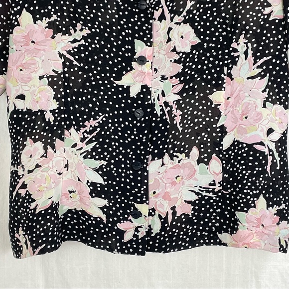Vintage TESSUTI Floral Print Blouse short sleeve black pastels polka dots 90s - Picture 4 of 15